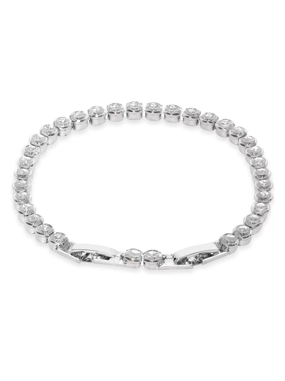 Rubans Voguish Rhodium-Plated Zirconia Studded Stunning Tennis BraceletÂ 